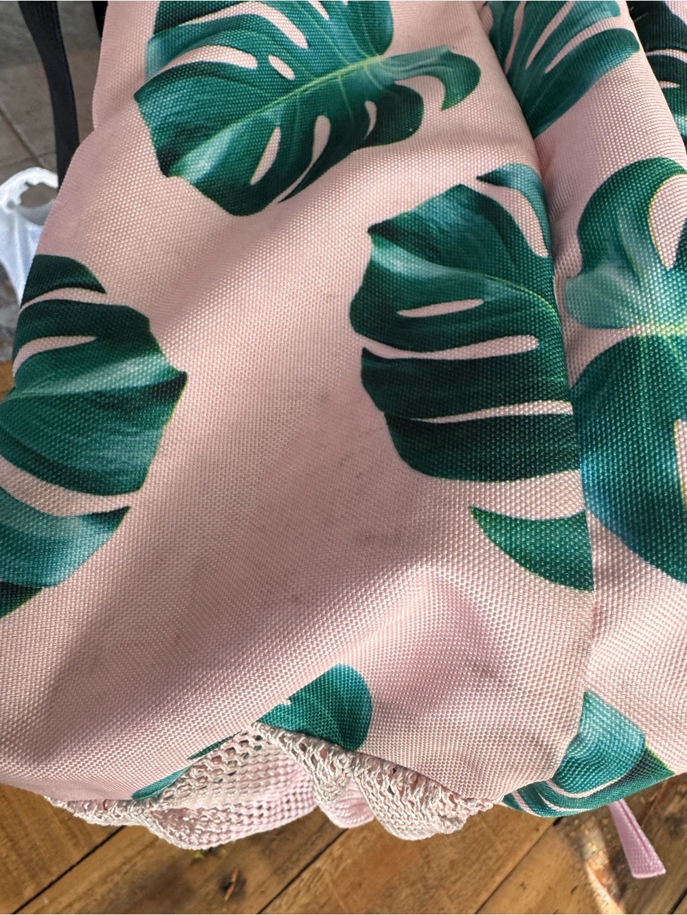 Jansport Pink Backpack with Green Tropical Leaf Print - Picture 11 of 13